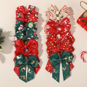 Christmas ribbon bow hair clip set with reindeer and Santa Claus patterns for girls