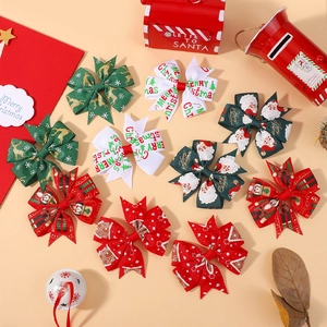 Lot de nœuds de Noël pour cheveux avec motifs renne et flocon en rouge et vert festif