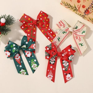 Christmas hair bow set with elk patterns and Merry Christmas text for girls
