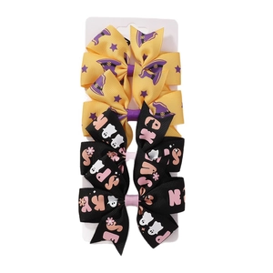 3-pack Halloween kids hair bows with witch hat and spooky ghost designs on display card