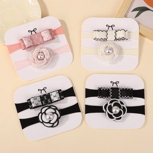 Baby Girl Elastic Nylon Headband Elegant Camellia Flower And Bow Knot Hair Band With Faux Artificial Pearl Toddler Hair Accessories