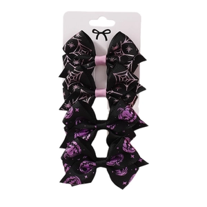 Halloween butterfly hair bow set with purple spider web and pumpkin motifs for girls
