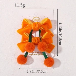 Lot de deux nœuds à cheveux en velours orange pour filles avec pompons décoratifs