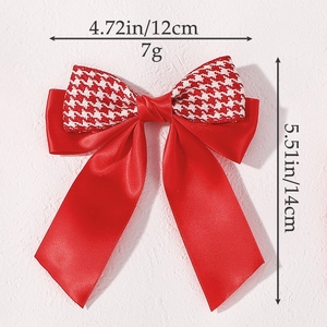 Classic red double layer satin ribbon and houndstooth bow hair clip for girls