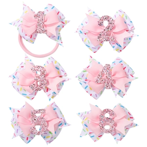 Lot de nœuds à cheveux roses à chiffres pailletés pour anniversaire avec motifs confettis