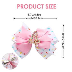 Barrette à cheveux nœud rose avec numéro 4 pailleté et ruban coloré pour filles