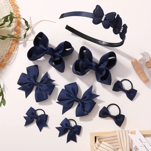 Girls Ribbon Bow Hair Accessories Set Including Headband Hair Clips And Elastic Hair Ties With Artificial Pearl Decoration