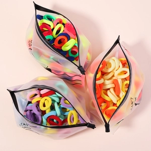 Ensemble de Chouchous en Nylon Haute Élasticité Sans Couture Anneaux Colorés Avec Sac à Fermeture Éclair Pour Femmes Filles