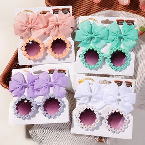 Ensemble lunettes de soleil marguerites et grands nœuds pour cheveux filles 2-10 ans