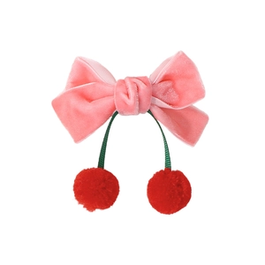Barrette à cheveux avec nœud en velours rose et détails cerise pompon pour filles