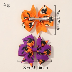Halloween bat and witch bow hair clips set for kids party costumes in purple and orange