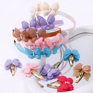 Détails des serre-têtes papillon macaron avec perles et pinces à cheveux assorties