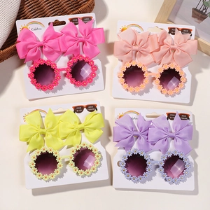 Ensemble de lunettes de soleil rondes et nœuds à cheveux avec marguerites pour filles