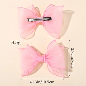 Paire de barrettes à nœuds en tulle rose pour fillettes avec pinces crocodile en métal