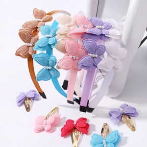 Lot de serre-têtes et pinces à cheveux papillon pour enfants avec perles pastel