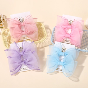 Barrettes à cheveux faites main avec nœuds en tulle rose, violet et bleu pour filles
