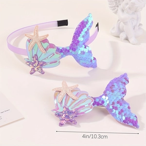 Détails du serre-tête sirène à paillettes et de la barrette étoile de mer de 10,3 cm