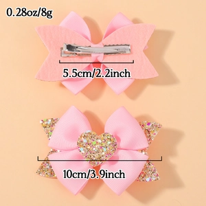 Barrettes à nœuds roses pour filles avec paillettes coeur et pinces crocodiles
