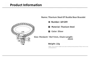 Detailed specs of silver titanium steel OT clasp bracelet with bear pendant