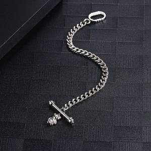 Silver cuban chain bracelet with iced-out bear pendant and OT buckle for men and women