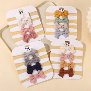 16-piece set of striped bow headbands for girls with soft nylon elastic bands