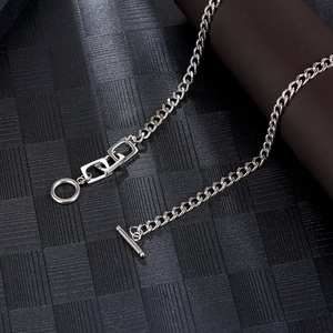 Hip hop titanium steel chain necklace with geometric square rings and OT toggle clasp