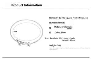Detailed size specifications for silver titanium steel OT buckle necklace with square frames