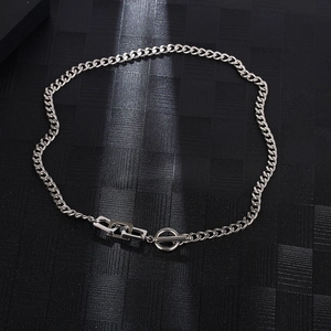 Minimalist silver titanium steel Cuban chain necklace with geometric box and OT clasp toggle