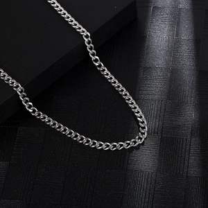 Hip-hop silver stainless steel curb chain necklace with geometric OT buckle closure