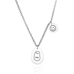 Collier Pendentif Émoticône Sourire en Acier Inoxydable Style Hip Hop Chaîne à Double Pendentif en Acier Titane Homme Femme