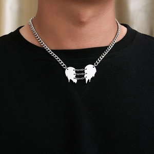 Collana a catena cubana argento con ciondolo a cuore diviso per uomo e donna stile hip hop