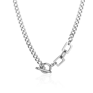 Hip Hop Titanium Steel OT Clasp Geometric Square Frame Necklace Minimalist Silver Curb Chain Choker For Men Women Jewelry