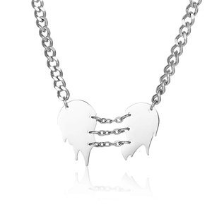 Collana Hip Hop Cuore Diviso in Acciaio al Titanio Punk Street Style Catena Cubana Ciondolo Gioielli Per Uomo Donna Streetwear Collana Argento
