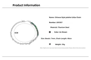 Detail view of titanium steel chain and 7mm green jade beads with OT clasp and 48cm length