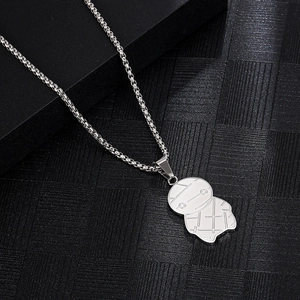 Collier avec pendentif momie cartoon hip hop en acier inoxydable argenté et chaîne