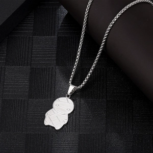 Collier pendentif momie hip hop en acier inoxydable argenté avec chaîne vénitienne