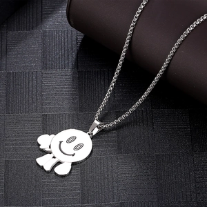 Pendaglio robot con faccina sorridente hip hop e collana a catena a scatola in acciaio argento