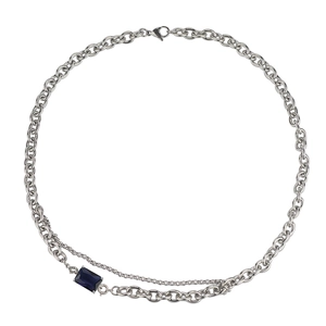 Double Layer Titanium Steel Blue Sapphire Pendant Necklace Hip Hop Niche Design Clavicle Chain For Men Women Fashion Jewelry