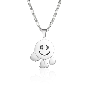 Collana hip hop in acciaio inossidabile con pendente a faccina sorridente su catena a perle
