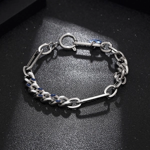 Hip hop roestvrijstalen Cubaanse schakelarmband met blauwe emaille en grote veersluiting