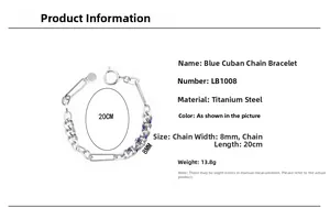 Gedetailleerde maatspecificaties voor 8mm blauwe cuban link armband van titanium staal