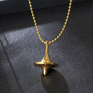 Collana con pendente a trottola in acciaio al titanio oro lucido con catena a sfere
