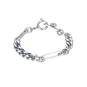 Hip hop zilveren Cubaanse ketting armband met blauwe accenten en ronde sluiting