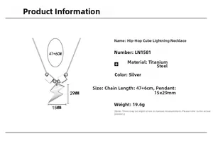 Detailed size specifications for the stainless steel square lightning pendant necklace