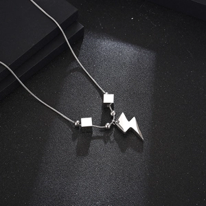 Titanium steel necklace with lightning pendant and square beads on a snake chain