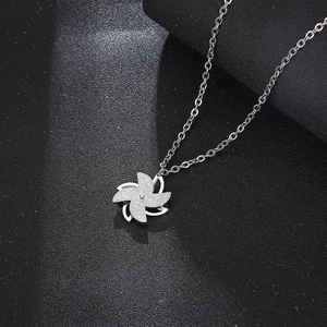 Minimalist silver rotating windmill pendant necklace in polished titanium steel for unisex