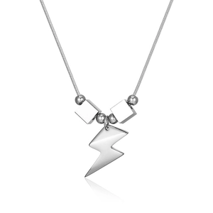 Hip Hop Polished Titanium Steel Lightning Pendant Necklace Unisex Punk Square Beads Snake Bone Chain Jewelry For Men Women