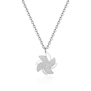 Rotatable Windmill Pendant Necklace Titanium Steel Frosted Simple Silver Hip Hop Clavicle Chain Jewelry For Men Women