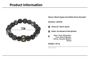 Detail view of onyx and snowflake stone bracelet with golden star square charm dimensions