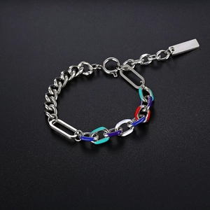 Buntes Emaille-Armband aus Titanstahl im Unisex-Hip-Hop-Design mit Patchwork-Kette